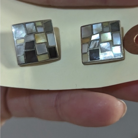 Sterling Silver Square Mother of Pearl Mosaic Cufflinks - Picture 4 of 4